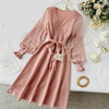 Knitted Long Sleeve Sashes Dress