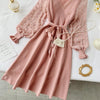 Knitted Long Sleeve Sashes Dress