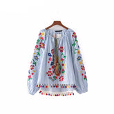 Floral embroidery tassel blouse